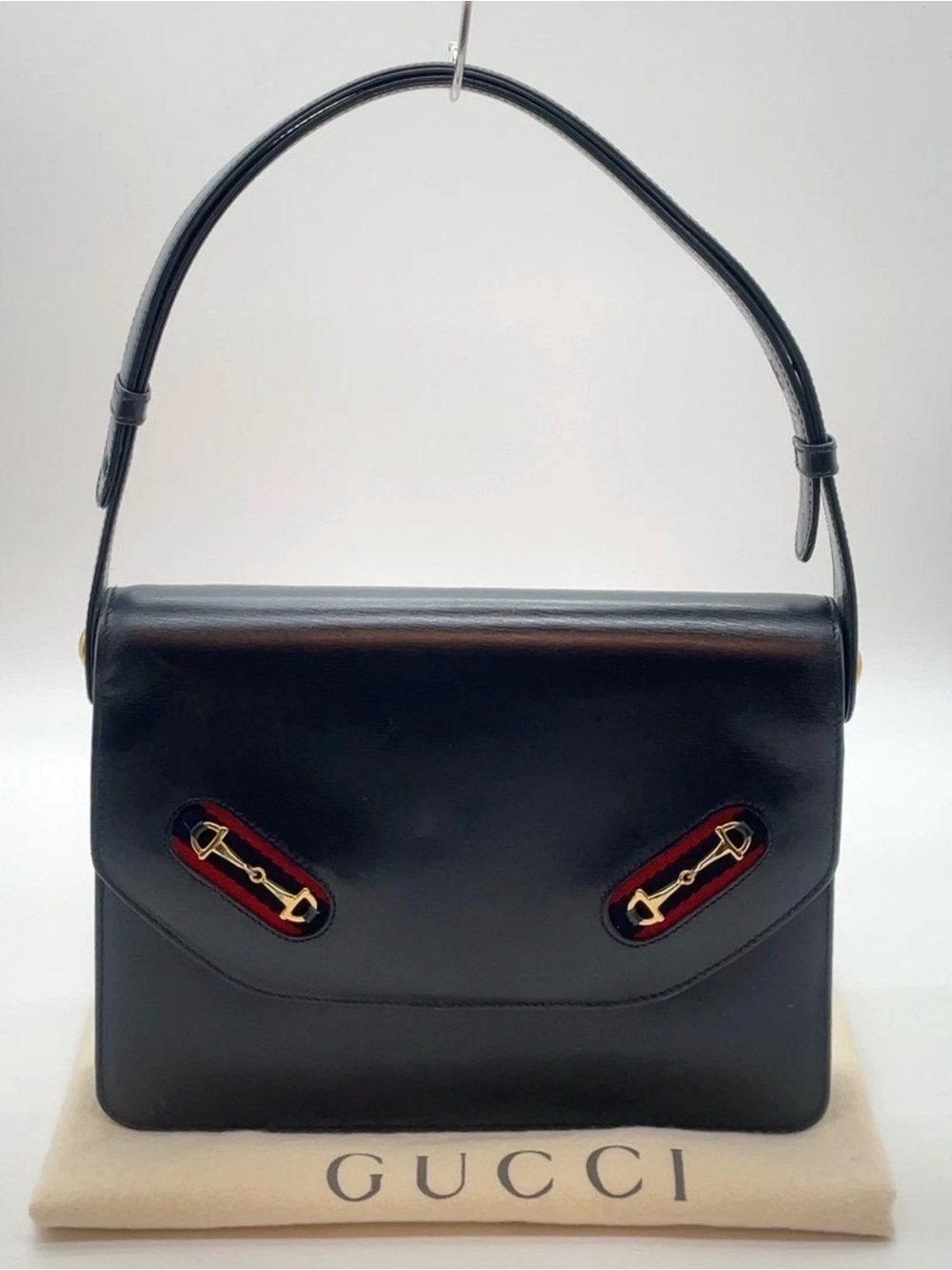 Gucci Horsebit Sherry Line Leather Navy Flap Shoulder Bag